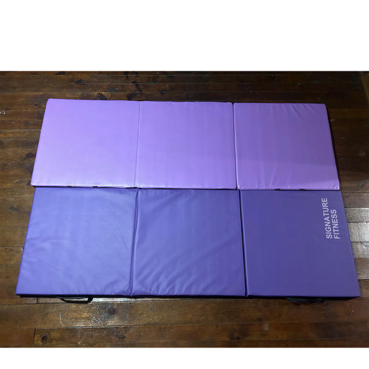 Signature Fitness 6ft x 2ft Three Fold Folding Exercise Mat with Carrying Handles for MMA, Gymnastics and Home Gym Protective Flooring, 2-inch Thick