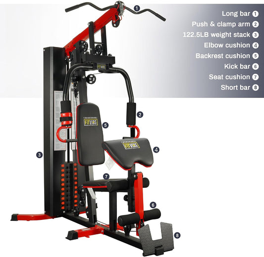 Fitvids All-in-One Multifunctional Home Gym Station with Weight Stack Pulley System Seated Row for Full Body Strength Training