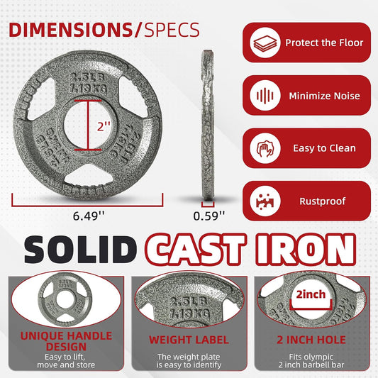 Fitvids Cast Iron Gym Weight Plates 1" and 2" Hole Plates for Weightlifting, CrossFit, Deadlift Squat