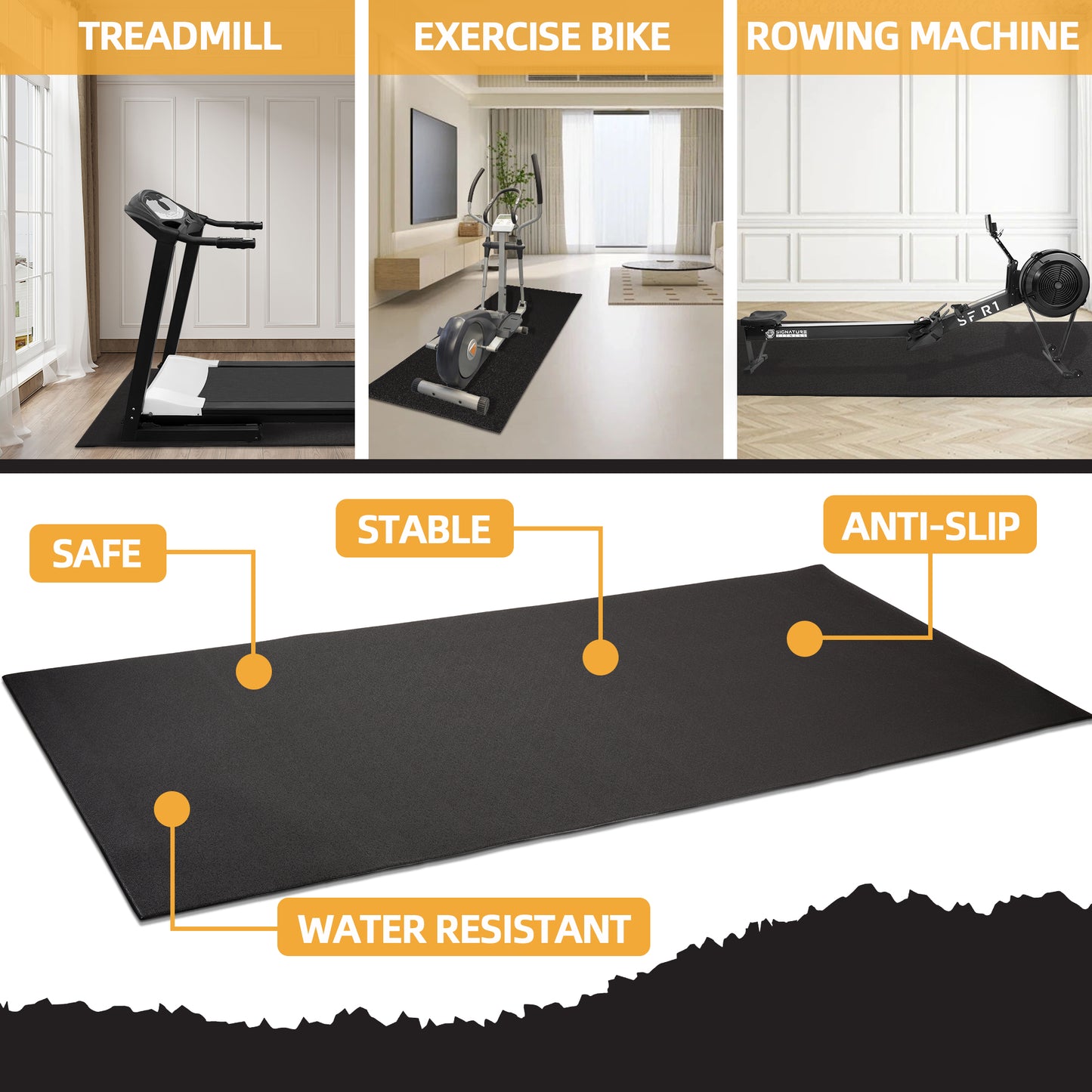 Fitvids 1/4 Thick Treadmill Mat Non-Slip Floor Pad for Exercise Bikes & Ellipticals