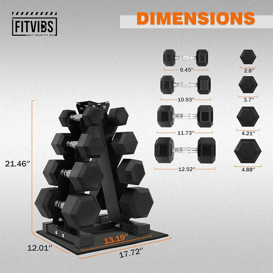 Fitvids Rubber Coated Hex Dumbbell Set with Storage Rack 100 LB Hand Weight Set with Anti-Slip Grip for Home Gym