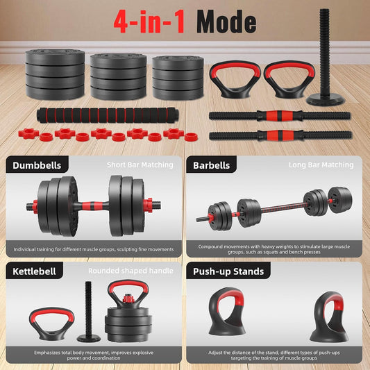 Fitvids 60LBS Multi-Functional Adjustable Dumbbell Set, Convertible Dumbbell, Barbell & Kettlebell Portable Free Weight Set for Home Gym Workouts