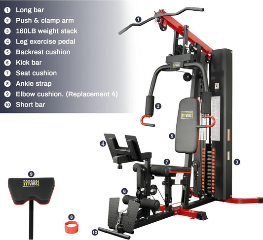 Fitvids All-in-One Full Body Home Gym Machine with Weight Stack Pulley System