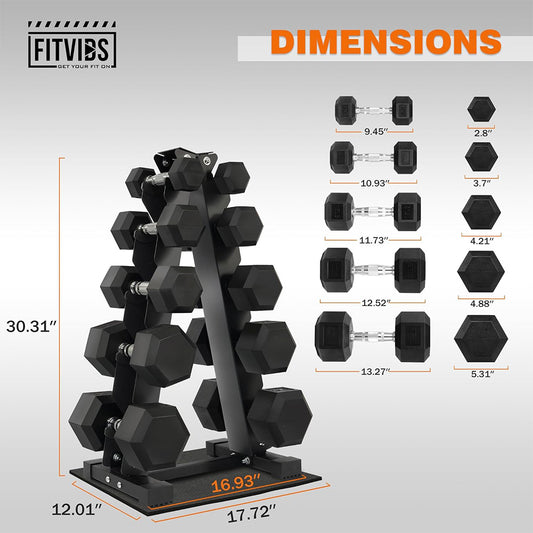Fitvids Rubber Coated Hex Dumbbell Set with Storage Rack 150 LB Hand Weight Set with Anti-Slip Grip for Home Gym