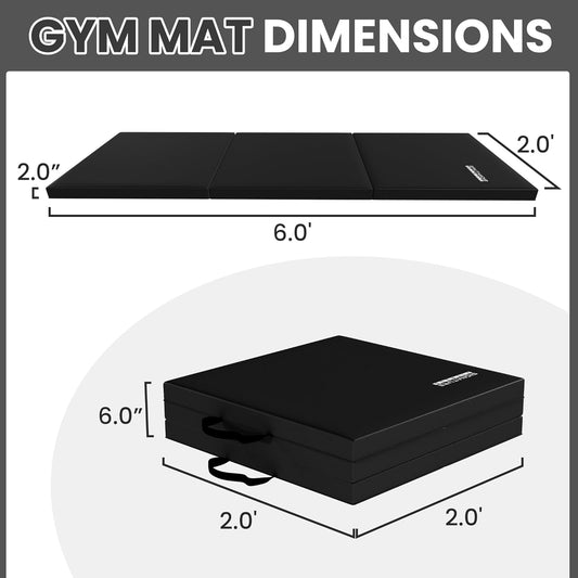 Signature Fitness 6ft x 2ft Three Fold Folding Exercise Mat with Carrying Handles for MMA, Gymnastics and Home Gym Protective Flooring, 2-inch Thick