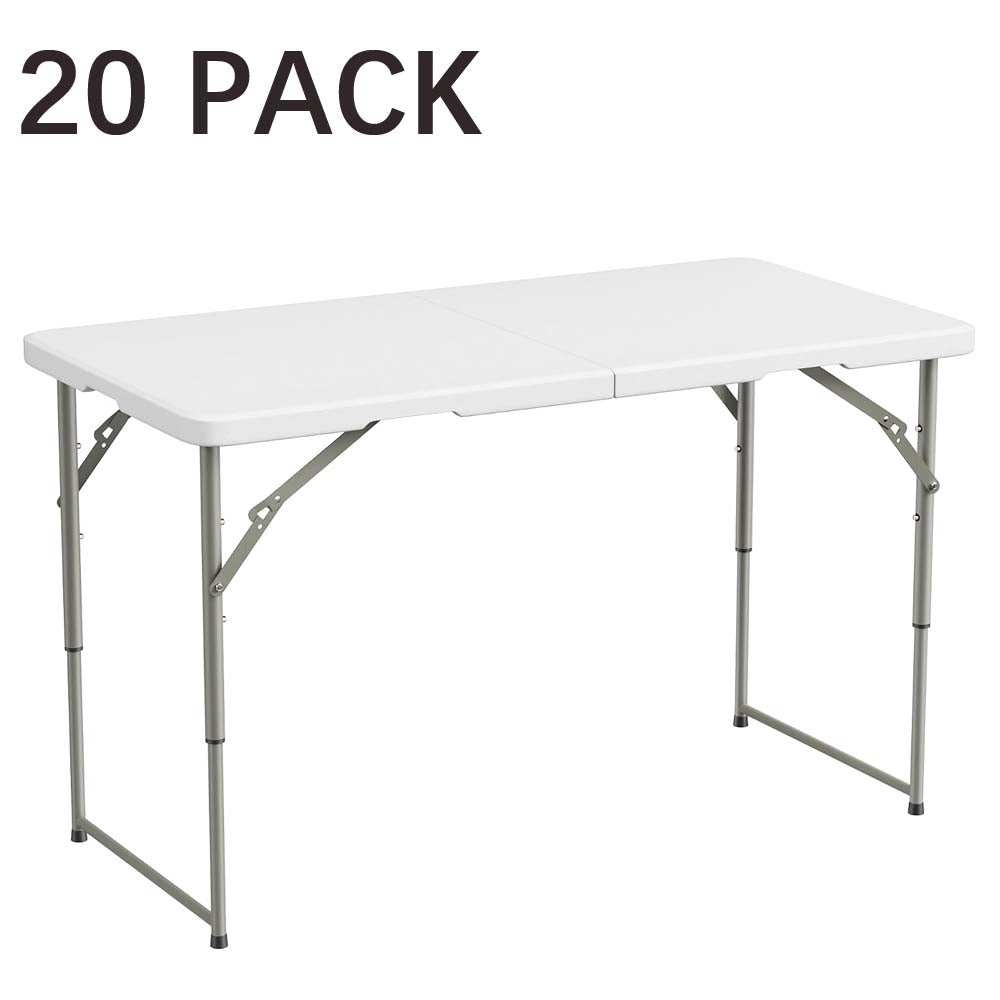 Bluk Buy 4FT 3-Level Adjustable Height Fold-in-Half Folding Table, 4FT Heavy Duty Portable Table for Indoor Outdoor Camping Picnic Party Dining Events