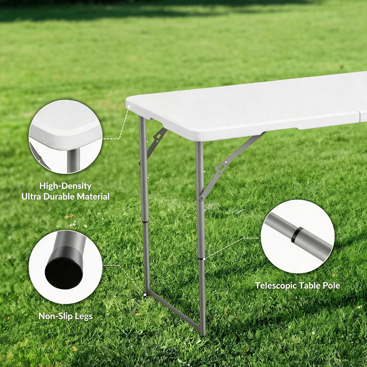 Bulk Buy 6FT Level Adjustable Height Fold-in-Half Folding Table, 6FT Heavy Duty Portable Table for Indoor Outdoor Camping Picnic Party Dining Events
