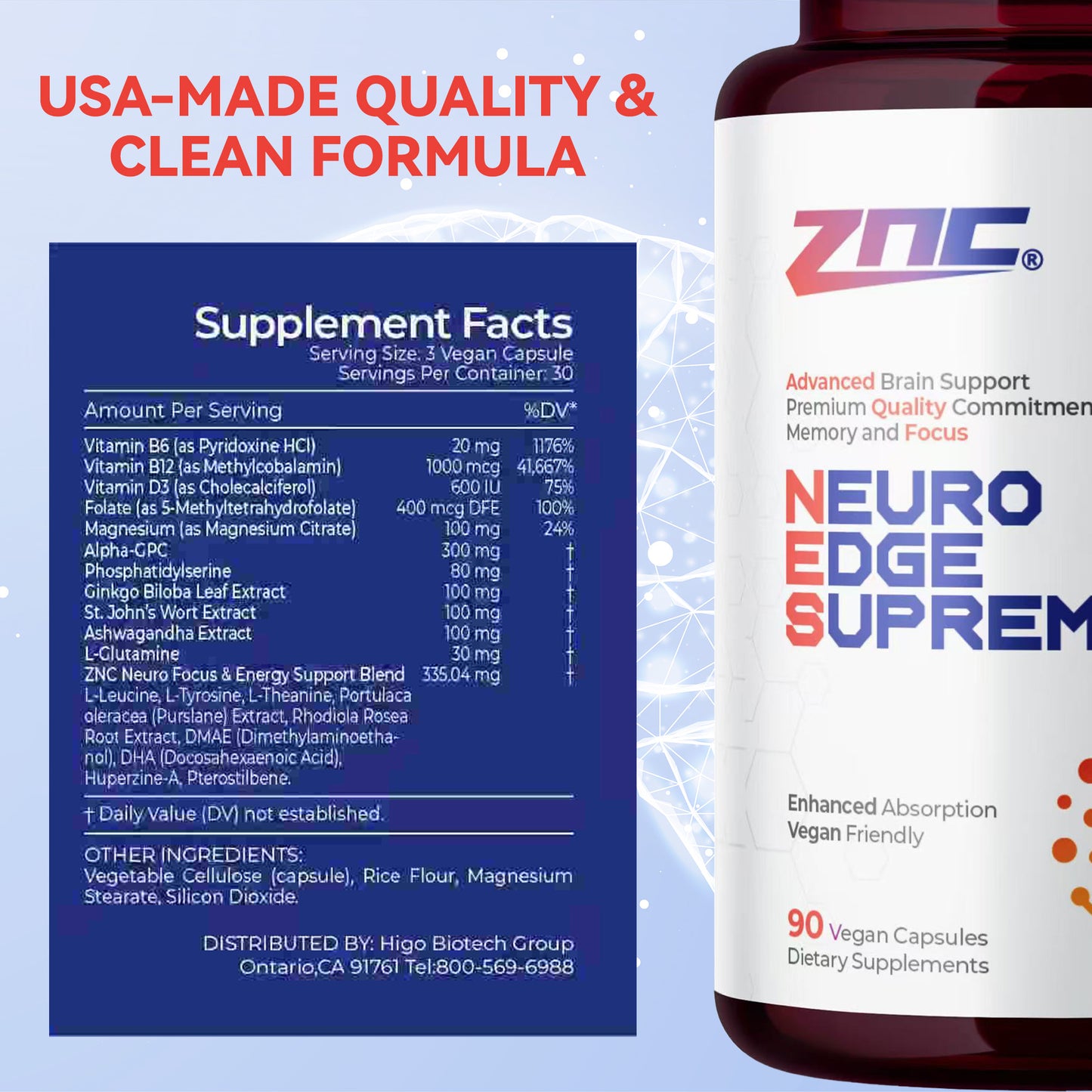 Fitvids 90Ct Brain Nootropic Supplement Alpha-GPC, Lion’s Mane, B Vitamins Support Memory Daily Cognitive Performance