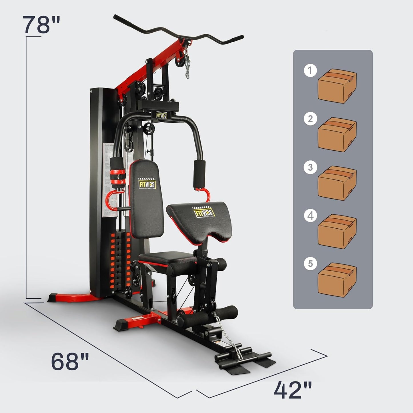 Fitvids Multifunctional All-in-One Home Gym Machine with 122.5 lbs Weight Stack, Pulley System Leg Press for Full Body Strength Training
