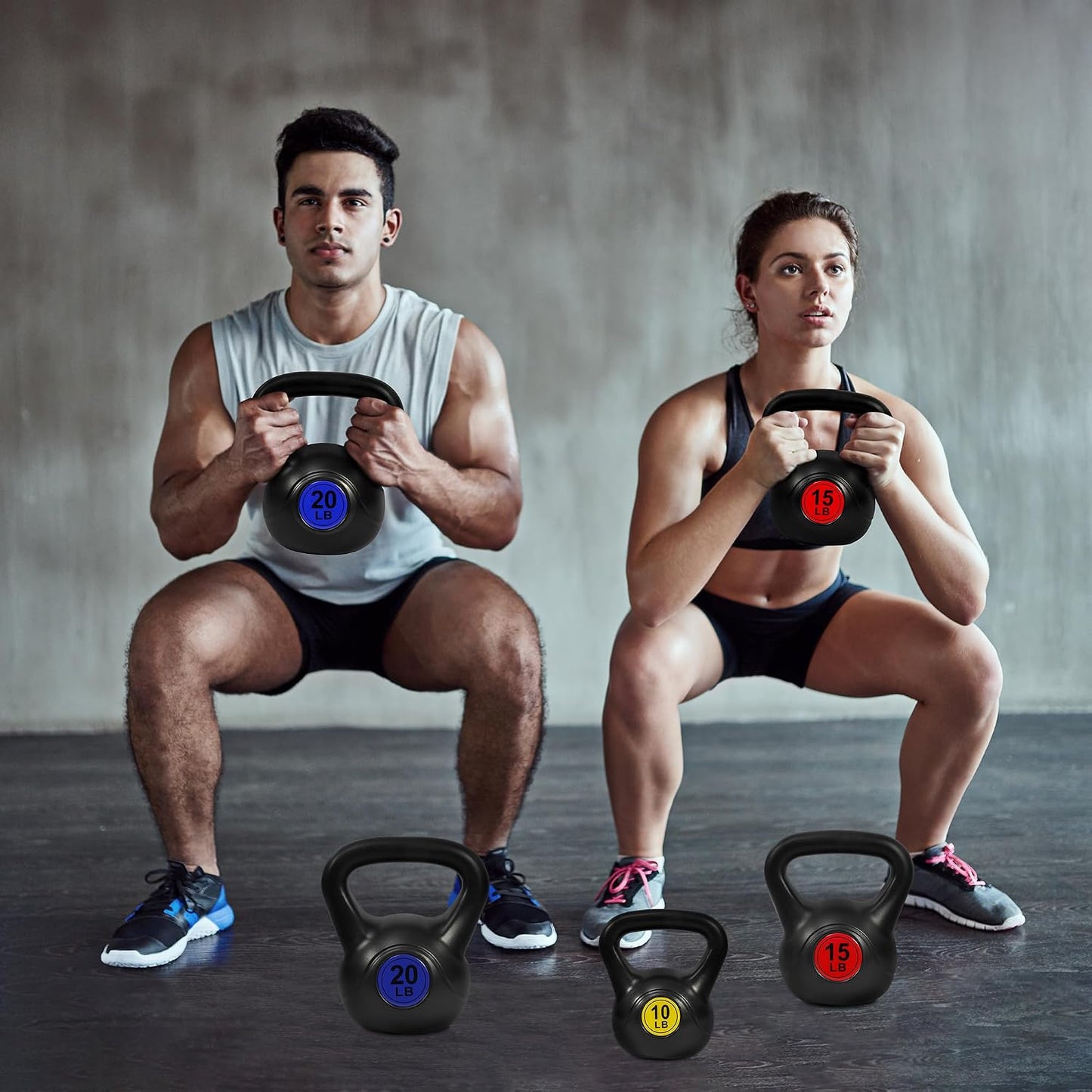 Fitvids 45lbs Kettlebell Set, Solid Weight Kettlebells for Full-Body Strength Training, Home Gym Fitness Workout Weights