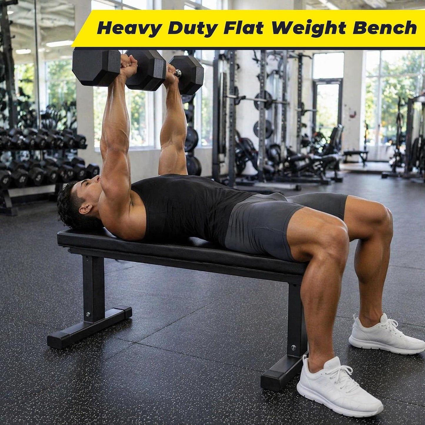 Fitvids Weight Bench, Heavy‑Duty Flat Workout Bench, Stable Exercise Bench for Full‑Body Strength Training Home Gym