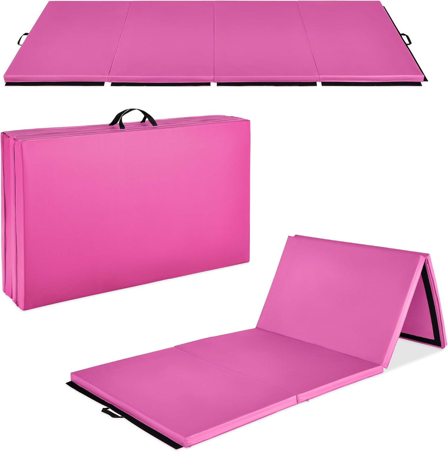 Fitvids 10 x 4 Ft 4‑Panel Folding Gymnastics Mat, 2‑Inch Thick Vinyl Exercise Mat with Carrying Handles for Tumbling, Yoga, Pilates, Martial Arts & Home Workouts