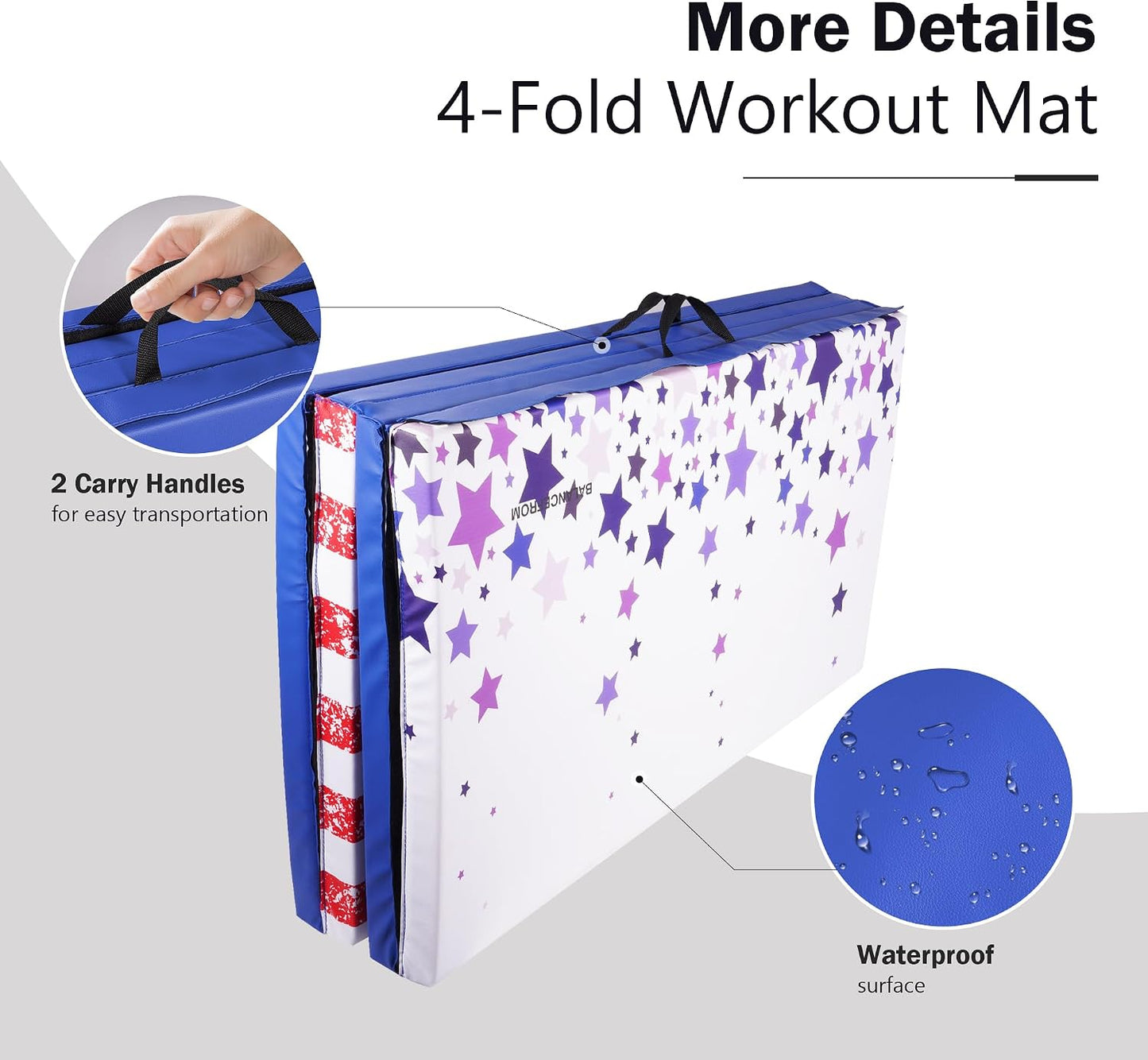 Fitvids Folding Gymnastics Mat 4' x 8' x 2" Thick Exercise Mat with Carrying Handles for Tumbling Workout