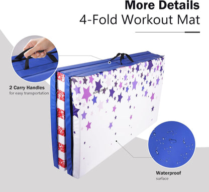 Fitvids Folding Gymnastics Mat 4' x 8' x 2" Thick Exercise Mat with Carrying Handles for Tumbling Workout