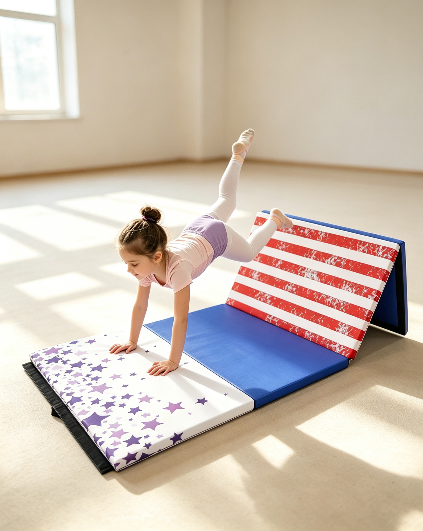 Fitvids Folding Gymnastics Mat 4' x 8' x 2" Thick Exercise Mat with Carrying Handles for Tumbling Workout