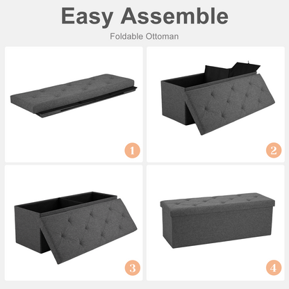 Storage Ottoman Bench with Thicker Foam Padded Seat, Folding Foot Rest for Bedroom & Living Room