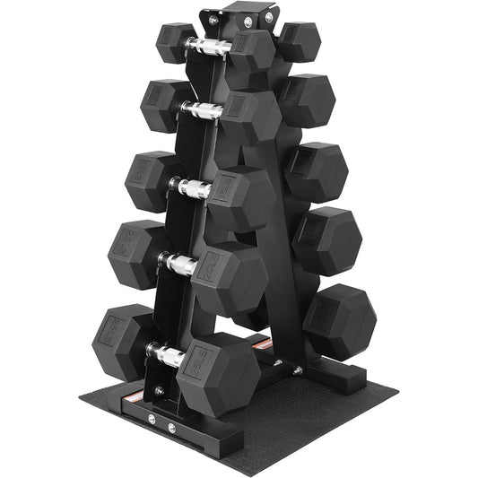 Fitvids Rubber Coated Hex Dumbbell Set with Storage Rack 150 LB Hand Weight Set with Anti-Slip Grip for Home Gym