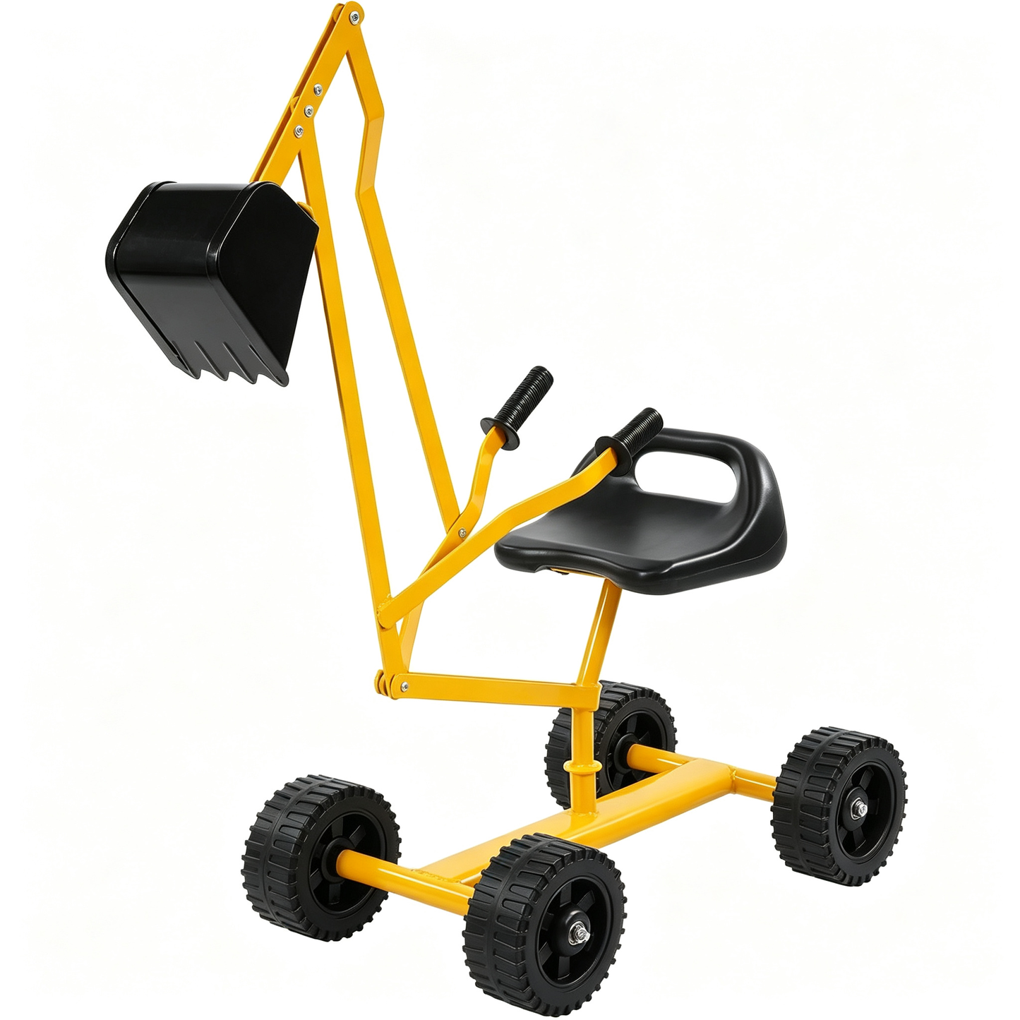 Kids Rolling Ride‑On Sand Digger Excavator Toy, 360° Rotatable Steel Sandbox Digger Crane with 4 Wheels, Outdoor Beach Backyard Play Toy for Sand, Dirt & Snow, Ages 3‑8