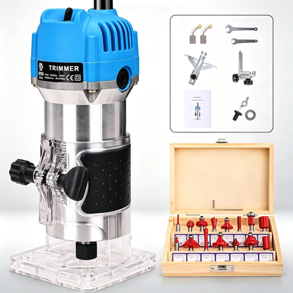800W 110V Compact Palm Wood Router | Electric Laminate Trimmer 26PCS Woodworking Kit