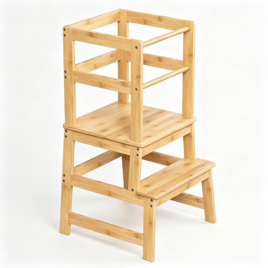 Kids Foldable Two Step Metal Step Stool with Wide Pedal, Safe Step Ladder for Kitchen Counter Bathroom Sink for 18 Months‑6 Years Old