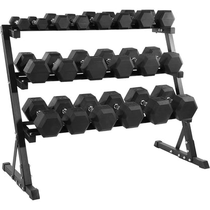 Fitvids 550 LB Rubber Coated Hex Dumbbell Set with 3-Tier Storage Rack, Anti-Slip Ergonomic Hand Weights for Home & Commercial Gym