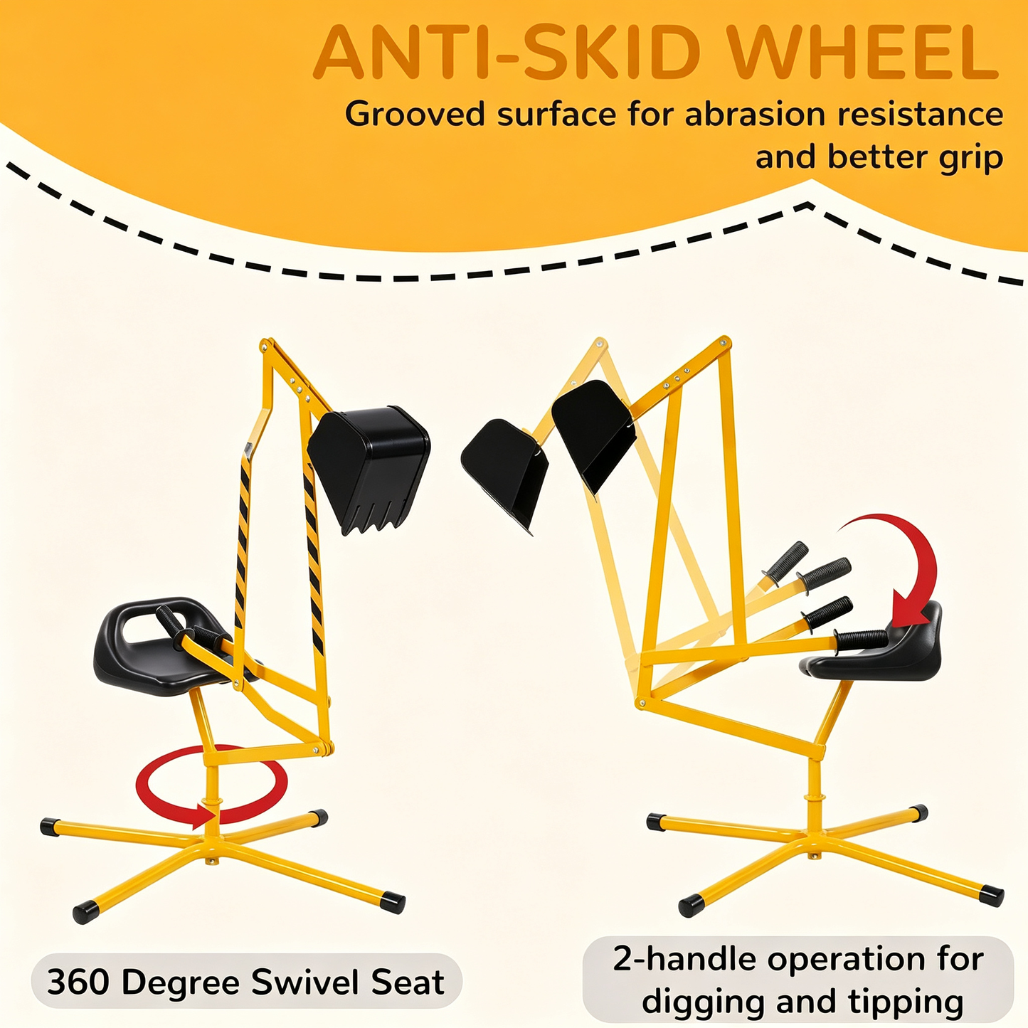 Kids Ride‑On Sand Digger Excavator Toy | 360° Rotatable Steel Sandbox Digger with Stable Base, Outdoor Beach Backyard Toy for Sand Dirt Snow Play