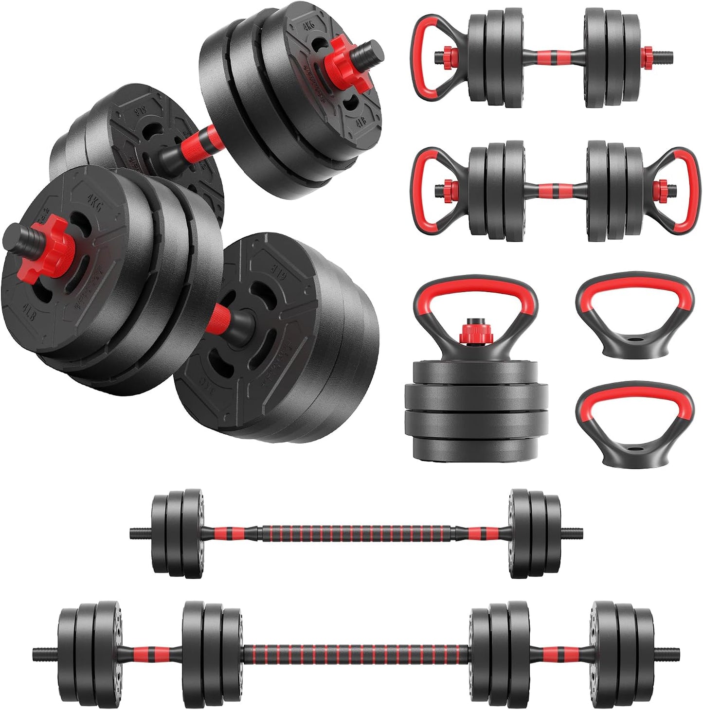Fitvids 60LBS Multi-Functional Adjustable Dumbbell Set, Convertible Dumbbell, Barbell & Kettlebell Portable Free Weight Set for Home Gym Workouts