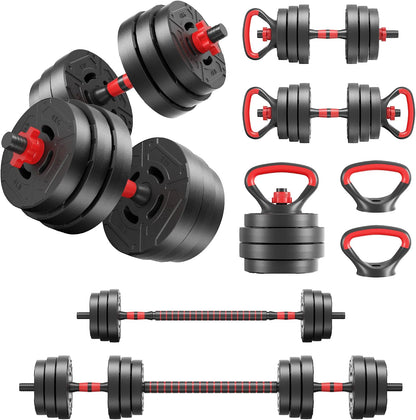 Fitvids 60LBS Multi-Functional Adjustable Dumbbell Set, Convertible Dumbbell, Barbell & Kettlebell Portable Free Weight Set for Home Gym Workouts