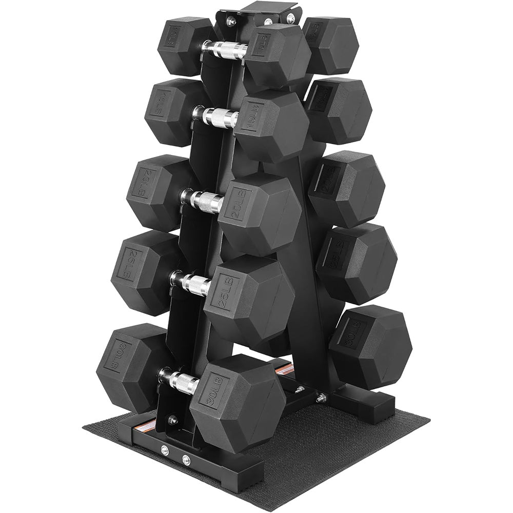 Fitvids Rubber Coated Hex Dumbbell Set with Storage Rack 200LB  Hand Weight Set with Anti-Slip Grip for Home Gym