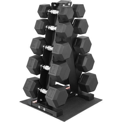 Fitvids Rubber Coated Hex Dumbbell Set with Storage Rack 200LB  Hand Weight Set with Anti-Slip Grip for Home Gym