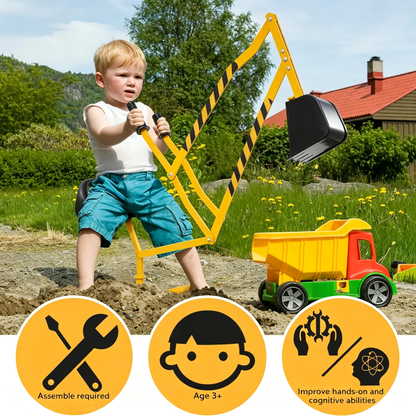 Kids Ride‑On Sand Digger Excavator Toy | 360° Rotatable Steel Sandbox Digger with Stable Base, Outdoor Beach Backyard Toy for Sand Dirt Snow Play