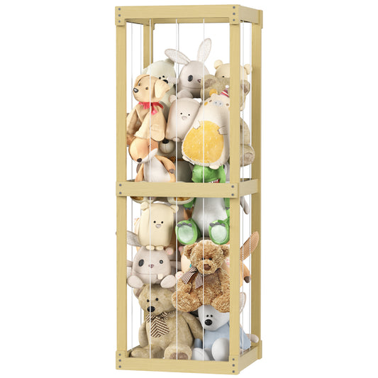 Wooden Stuffed Animal Zoo Storage, Large Toy Organizer with Elastic Band for Kids Toddlers, Playroom Corner Decor