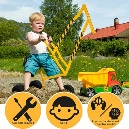 Kids Rolling Ride‑On Sand Digger Excavator Toy, 360° Rotatable Steel Sandbox Digger Crane with 4 Wheels, Outdoor Beach Backyard Play Toy for Sand, Dirt & Snow, Ages 3‑8