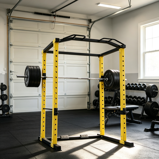 Fitvids Multiple Specifications Power Cage Squat Rack with J-Hooks & Safety Straps, Optional Fitness Accessories for Home Gym Strength Training