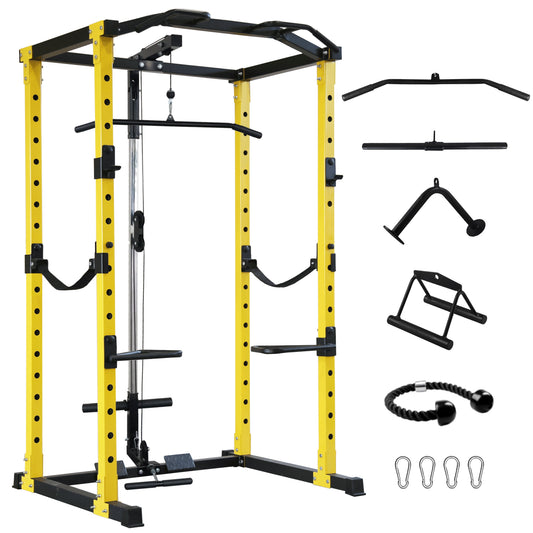 Fitvids Multifunction Heavy-Duty Power Cage Squat Rack Yellow , Home Gym,Multiple Sizes and Colors Available