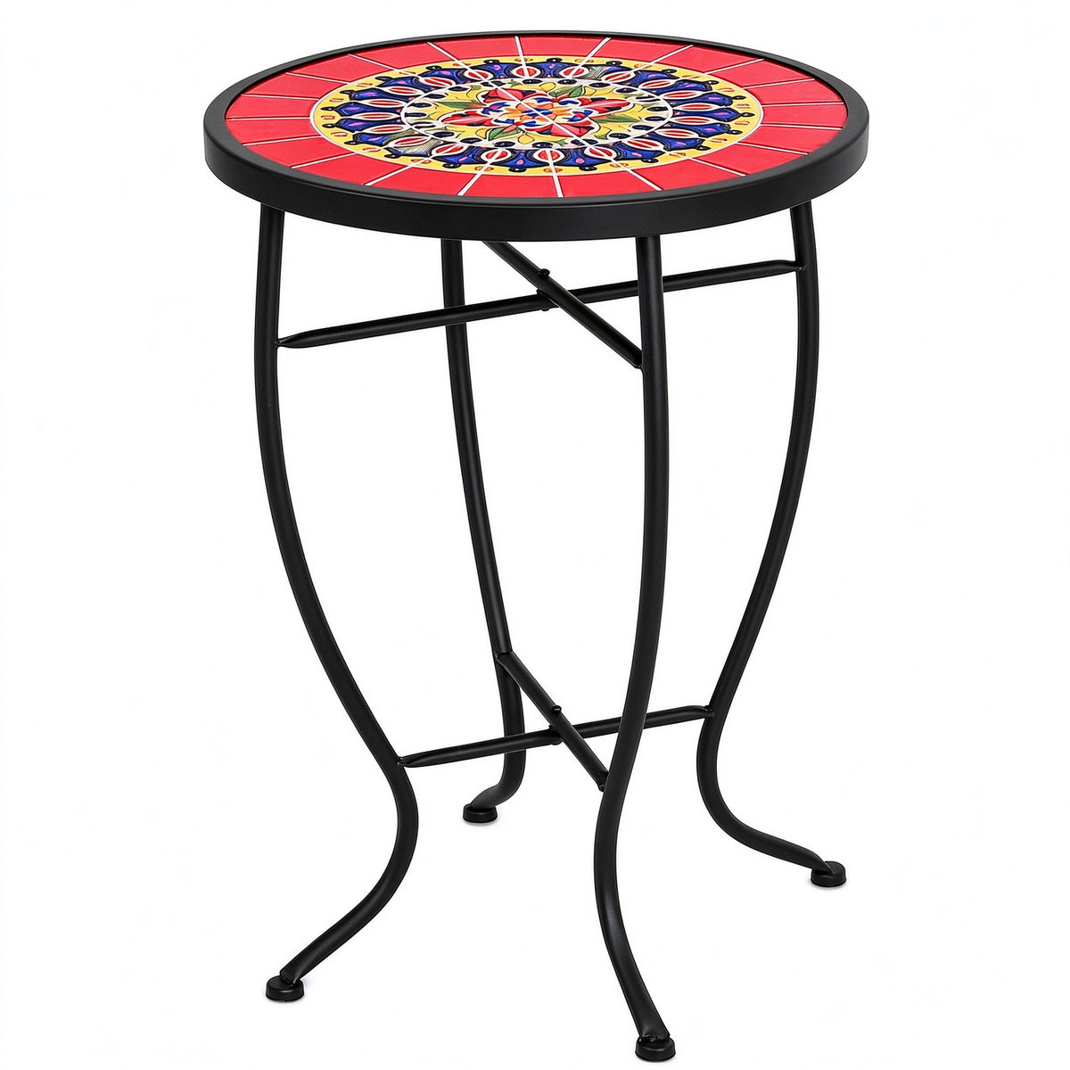 Mosaic Outdoor Side Table, 14" Round End Table, Accent Table, Plant Stand Ideal for Pool Side, Porch, Patio, Deck or Sofa Side, Golden Backyard