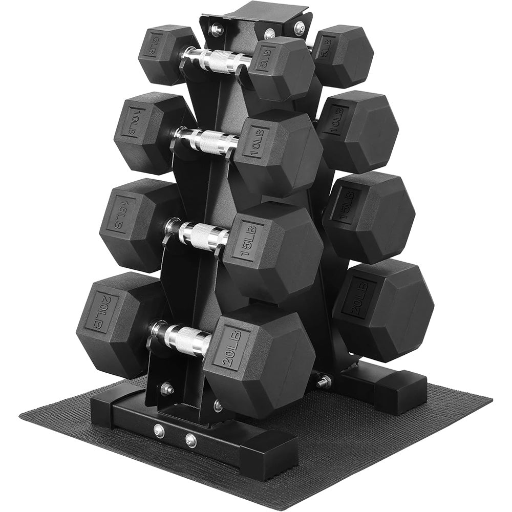Fitvids Rubber Coated Hex Dumbbell Set with Storage Rack 100 LB Hand Weight Set with Anti-Slip Grip for Home Gym