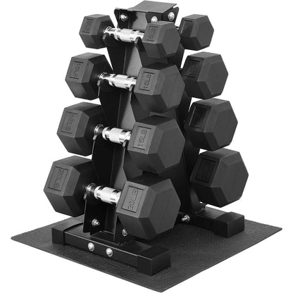Fitvids Rubber Coated Hex Dumbbell Set with Storage Rack 100 LB Hand Weight Set with Anti-Slip Grip for Home Gym