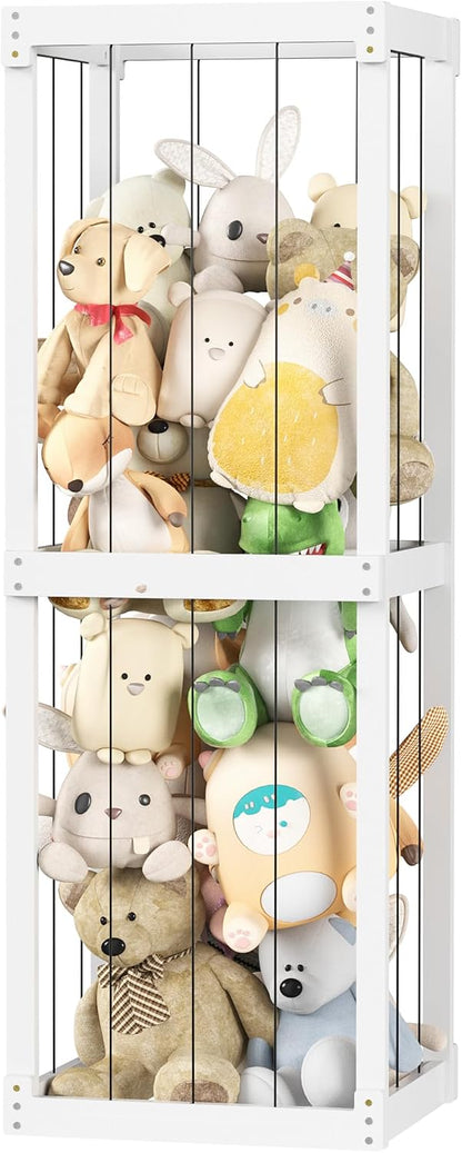 Wooden Stuffed Animal Zoo Storage, Large Toy Organizer with Elastic Band for Kids Toddlers, Playroom Corner Decor