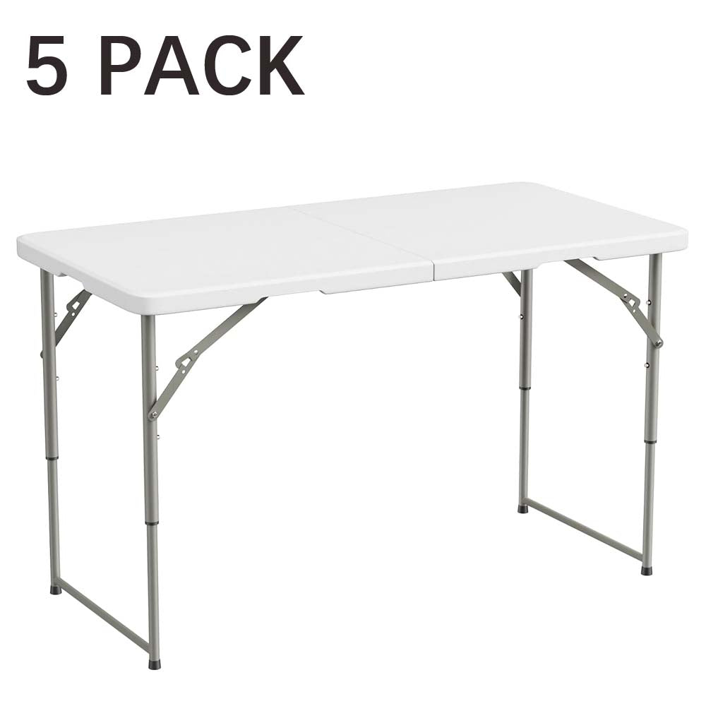 Bluk Buy 4FT  3-Level Adjustable Height Fold-in-Half Folding Table, 4FT Heavy Duty Portable Table for Indoor Outdoor Camping Picnic Party Dining Events