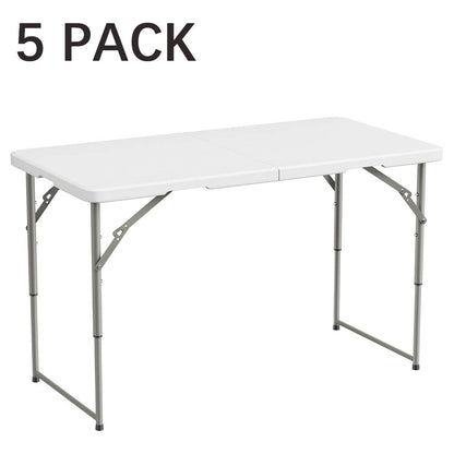Bluk Buy 4FT  3-Level Adjustable Height Fold-in-Half Folding Table, 4FT Heavy Duty Portable Table for Indoor Outdoor Camping Picnic Party Dining Events