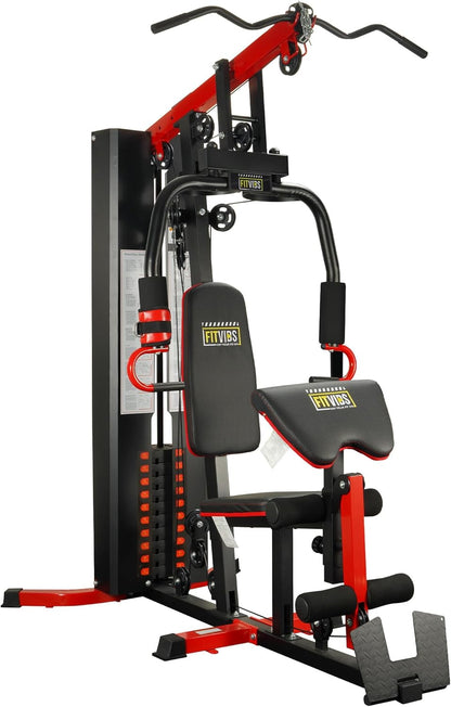Fitvids All-in-One Multifunctional Home Gym Station with Weight Stack Pulley System Seated Row for Full Body Strength Training