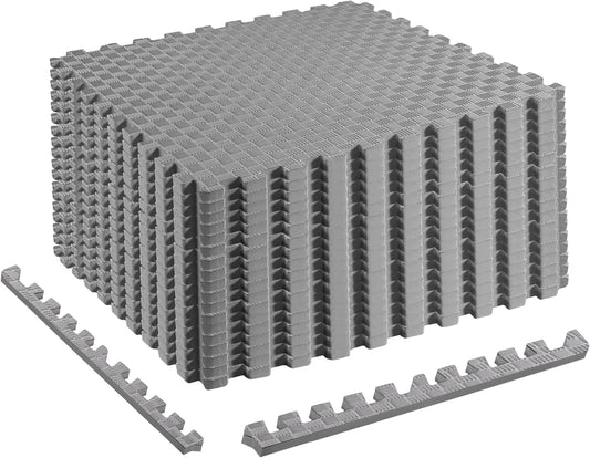 Fitvids 1 inch Interlocking EVA Foam Gym Floor Tiles, Shock Absorbing Puzzle Exercise Mat for Home Gym, Workout Equipment, Kids Play Areas
