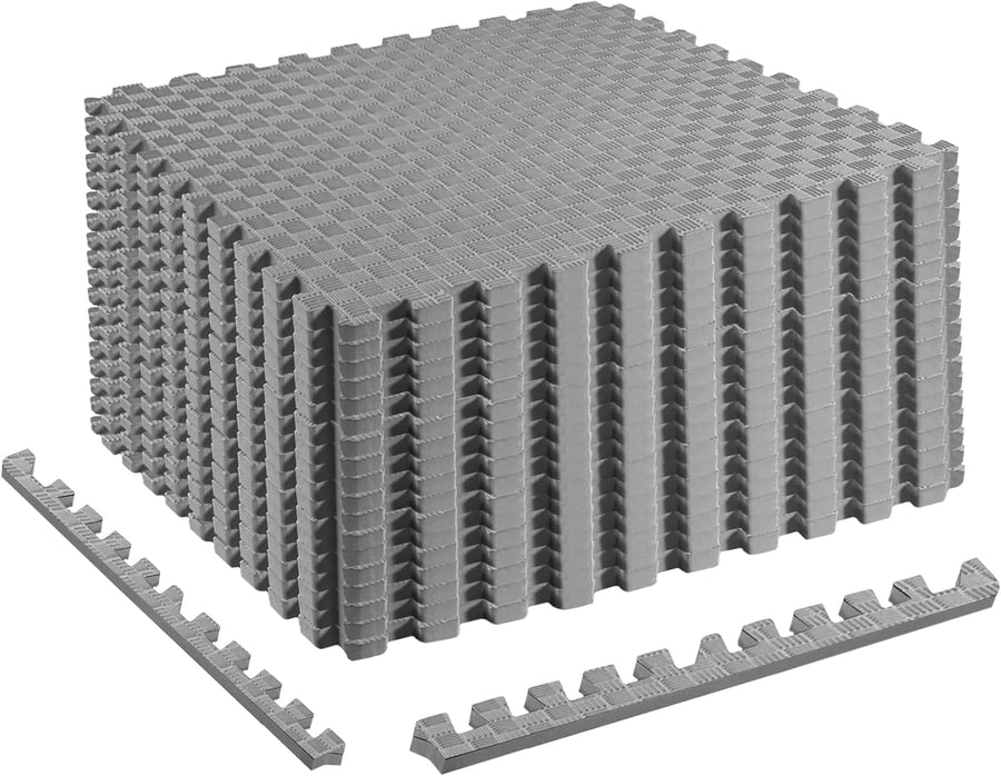 Fitvids 1 inch Interlocking EVA Foam Gym Floor Tiles, Shock Absorbing Puzzle Exercise Mat for Home Gym, Workout Equipment, Kids Play Areas