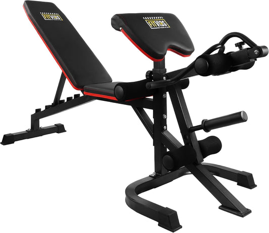 Fitvids 6-Position Adjustable Weight Bench with Leg Extension, Leg Curl Preacher Pad, Multi-Functional Workout Utility Bench for Home Gym Strength Training