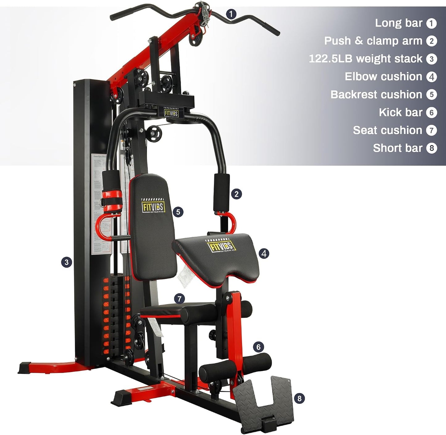 Fitvids All-in-One Multifunctional Home Gym Station with Weight Stack Pulley System Seated Row for Full Body Strength Training