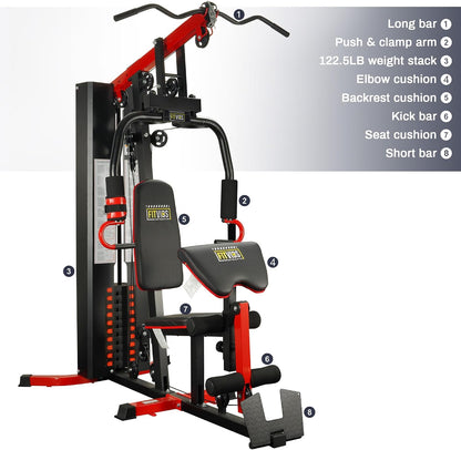 Fitvids All-in-One Multifunctional Home Gym Station with Weight Stack Pulley System Seated Row for Full Body Strength Training
