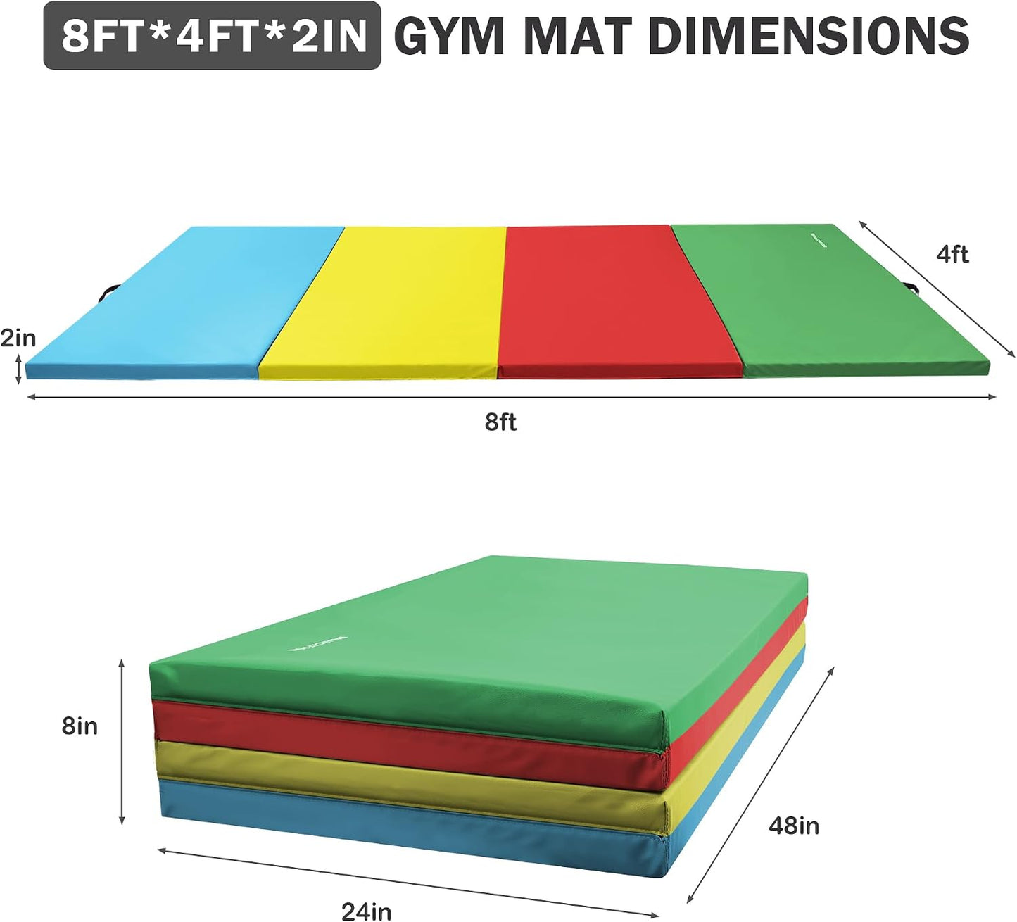 Fitvids Folding Gymnastics Mat 4' x 8' x 2" Thick Exercise Mat with Carrying Handles for Tumbling Workout