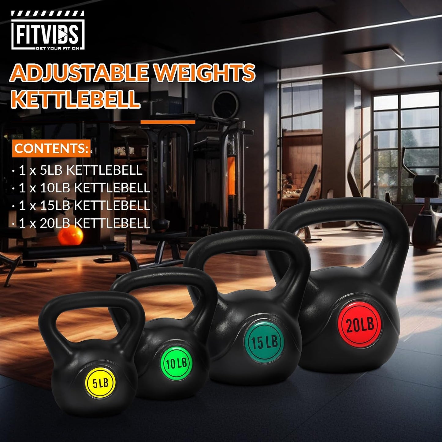 Fitvids 60lbs Kettlebell Set, Solid Weight Kettlebells for Full-Body Strength Training, Home Gym Fitness Workout Weights