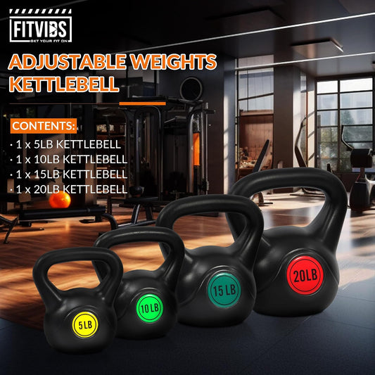 Fitvids 60lbs Kettlebell Set, Solid Weight Kettlebells for Full-Body Strength Training, Home Gym Fitness Workout Weights